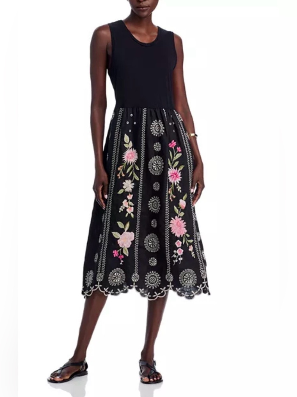JOHNNY WAS Bohemian Floral Mixed Media Tank Dress